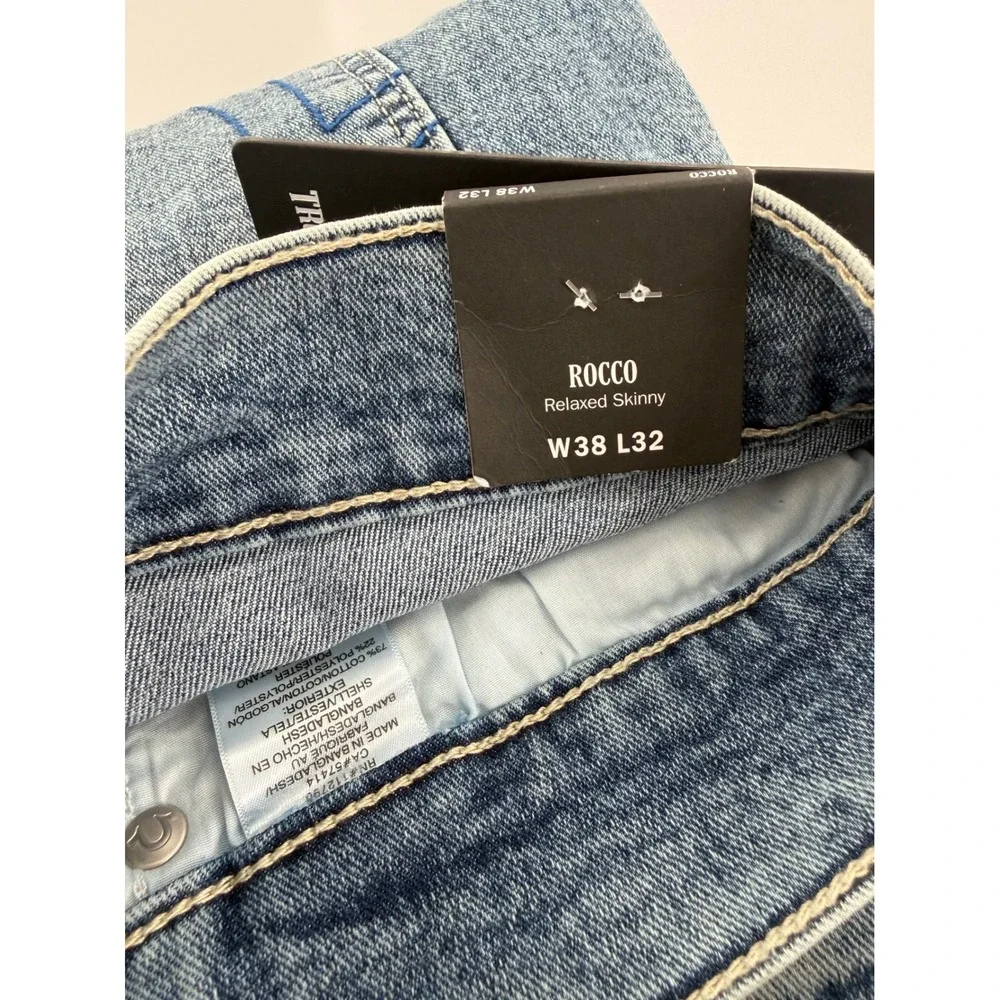 True Religion Rocco Relaxed Skinny Jeans Light Peppermint Wash Blue Mens 38 NWT